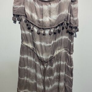 PB Sport Women's Khaki Beige Tassel Tie Dye Rayon Romper Cover-Up Size XL NWT